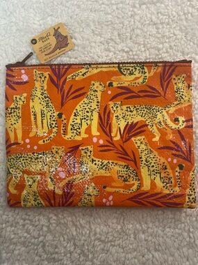 Blue Q Orange Leopard Print Zip Pouch